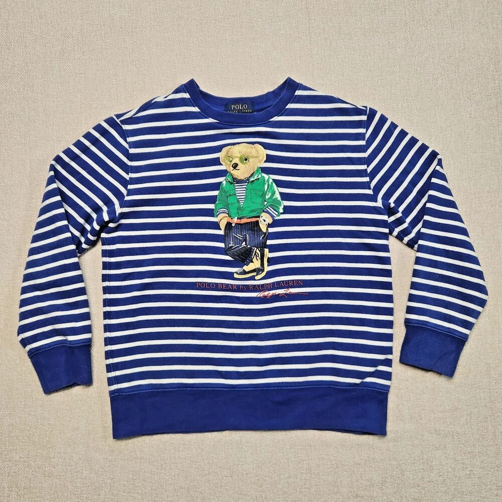 Polo Ralph Lauren Kid's Sweatshirt Size M 10/12 Striped with Teddy Polo Bear